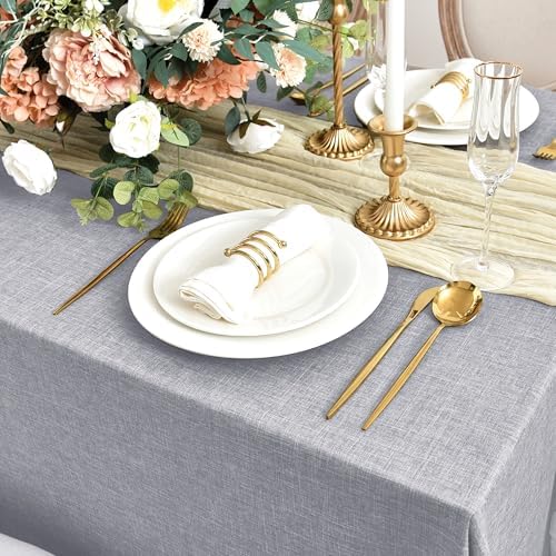 Fitable 2 Pack Faux Linen Rectangle Tablecloths, 60 x 120 Inch, Light
