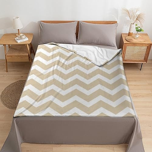 Plush Throw Blanket Taupe Chevron Stripe Soft Cozy Blanket Flannel