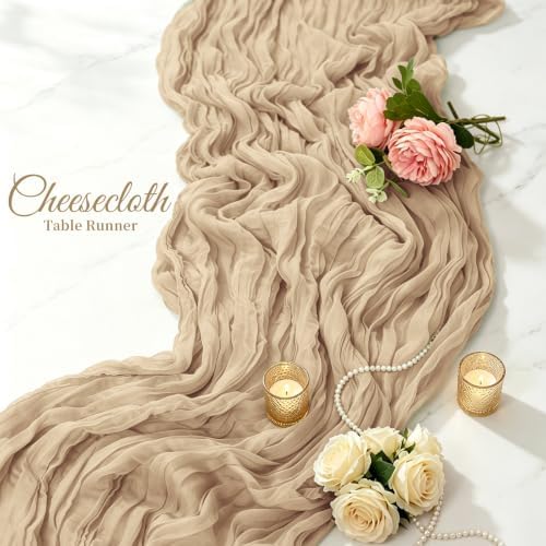 10 Pack Beige Cheesecloth Table Runner 17x108 Inch Boho Gauze Cheese