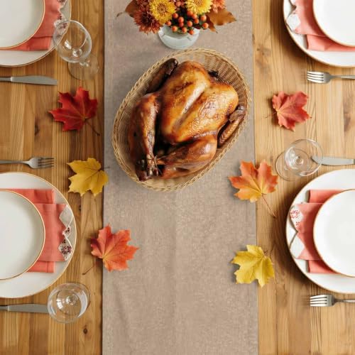 Beige Table Runner 108 Inches Long, Farmhouse Solid Textured Rustic