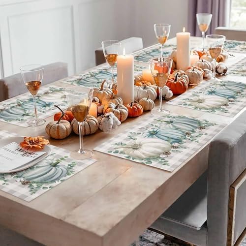 Placemats Set of 8, Vintage Thanksgiving Autumn Pumpkin Washable Table