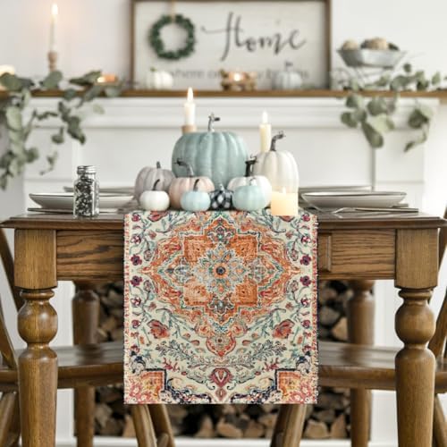 Artoid Mode Boho Bohemia Style Orange Table Runner, Country Rustic