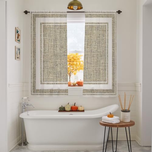 Beige Rustic Sheer Curtains 63 Inch Length 2 Panels Set, Farmhouse