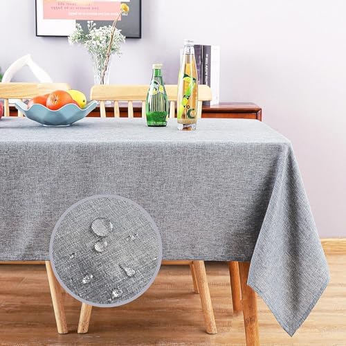 MikiUp Faux Linen Tablecloth - Slubby Textured Weaves Table Cloth for
