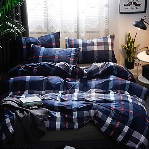 Houseri Navy Blue Plaid Comforter Sets Twin for Boys Deep Blue Buffalo