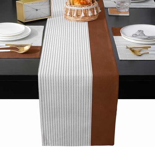 Boho Brown Table Mats Set of 6 With Table Runner 90 Inches Long,Linen