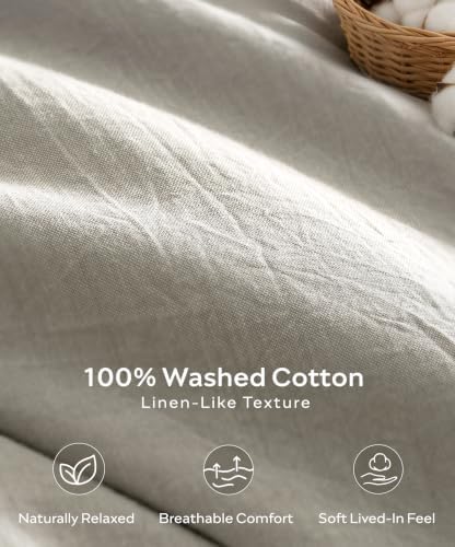 JELLYMONI 100% Washed Cotton Natural Gray Duvet Cover Queen