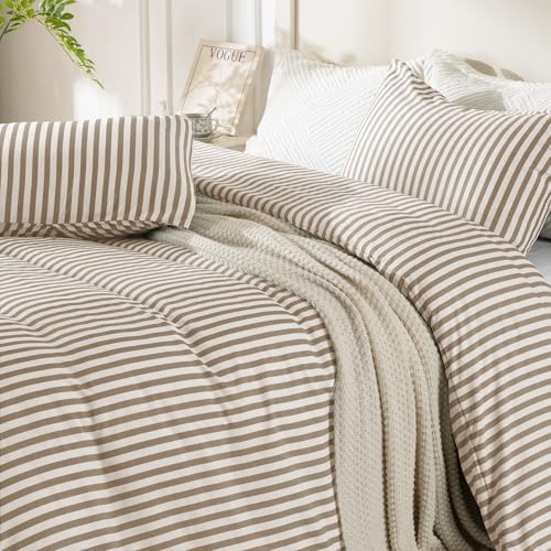 ROSE&RISY Duvet Cover Set King Size, Linen Grey Striped Comforter
