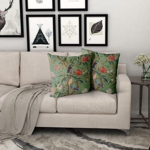 Sweetshow Green Chinoiserie Pillow Cover 22x22 Inch Vintage Bird
