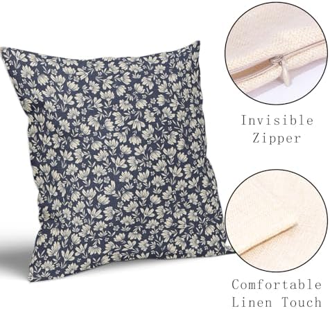 Navy Blue Beige Daisy Floral Pillow Covers 20X20 Inch Vintage Flowers