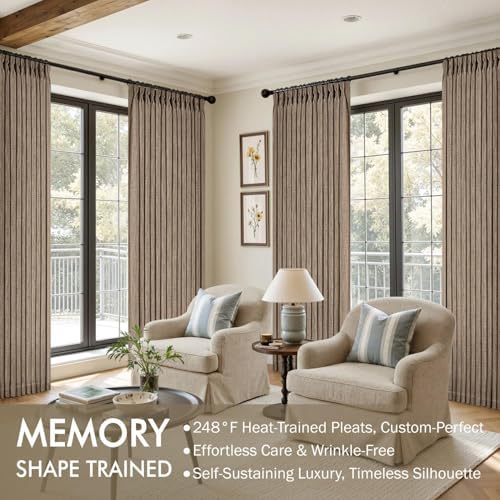 MIULEE Pinch Pleated Linen Curtains 84 Inches Long 2 Panels Brown