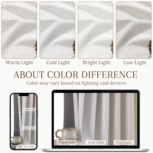 Nanspring 100% Blackout Linen Curtains for Bedroom 50x63 Inches
