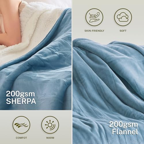 Heat Blanket 50”x60” Throw,Soft Flannel & Sherpa Reversible Electric