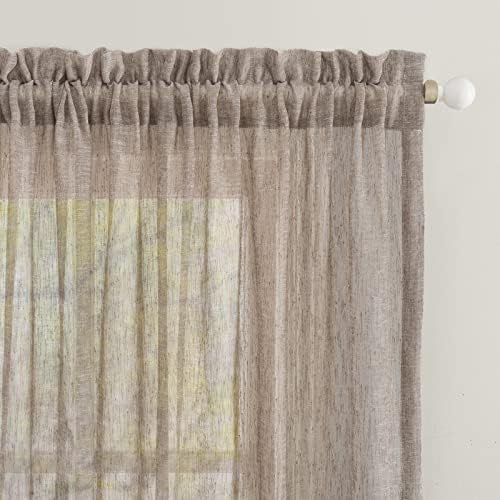 Semi Sheer Curtains Panles, Faux Linen Rod Pocket Window Sheer