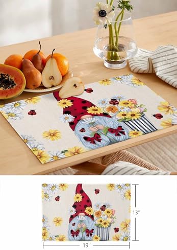 Placemats Set of 8, Beige Gnomes Daisy Woven Placemat, Linen Place