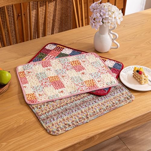 vctops Quilted Rectangular Placemats Set of 6 Washable, Heat Resistant