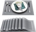 Gray Vinyl Placemats Set of 8,Washable Dining PVC Table Mats