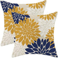 Mustard Yellow Navy Blue Pillow Covers 18x18 Inch Set of 2 White