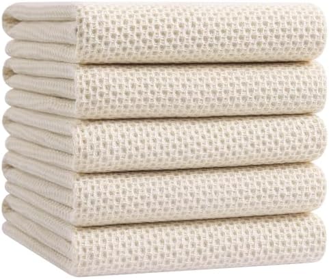 Homaxy 100% Cotton Oversized Waffle Weave Kitchen Towels, 5-Pack