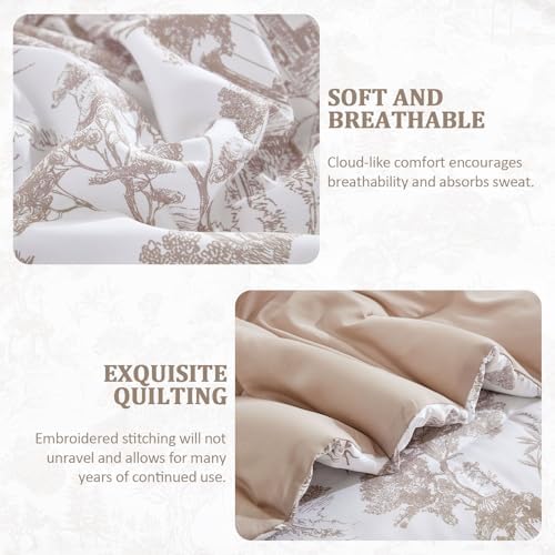 DJY Khaki Comforter Set Full Size,7 Pieces Bed in a Bag Botanical