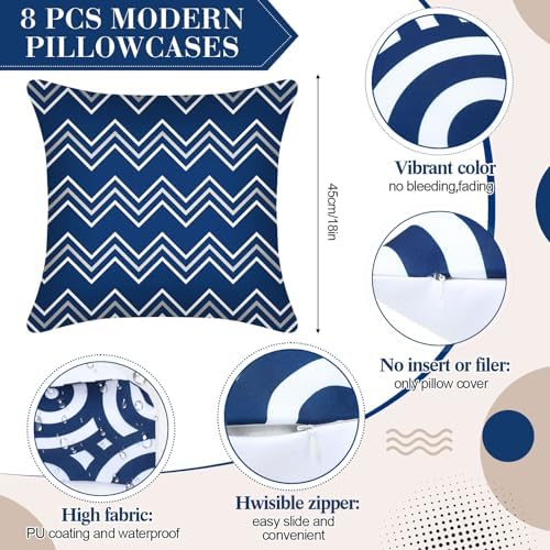 Moukeren Set of 8 Outdoor Throw Pillow Covers Waterproof 18x18 Inch