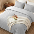 100% Cotton Queen Duvet Cover Set with 2 Pillow Shams, Light Grey
