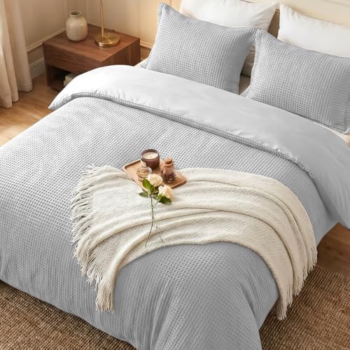 100% Cotton Queen Duvet Cover Set with 2 Pillow Shams, Light Grey