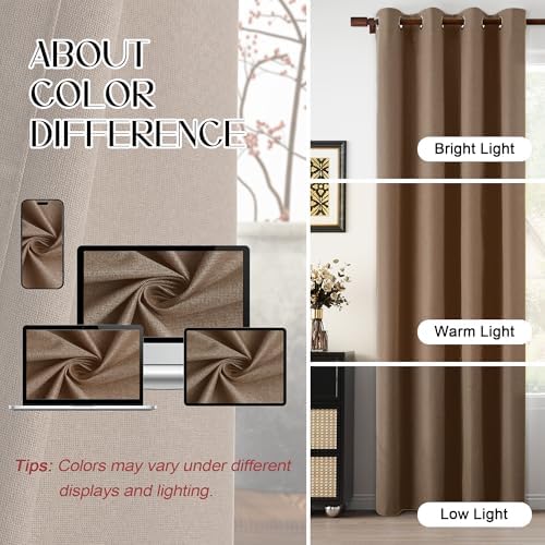 Full Blackout Taupe Linen Curtains 95 Inch Length 2 Panels