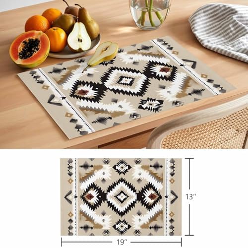 Placemats Set of 8, Black Brown Boho Woven Placemat, Linen Place Mats