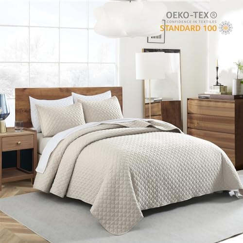 HORIMOTE HOME Quilt Set King Size Beige Bedspread, Modern Style