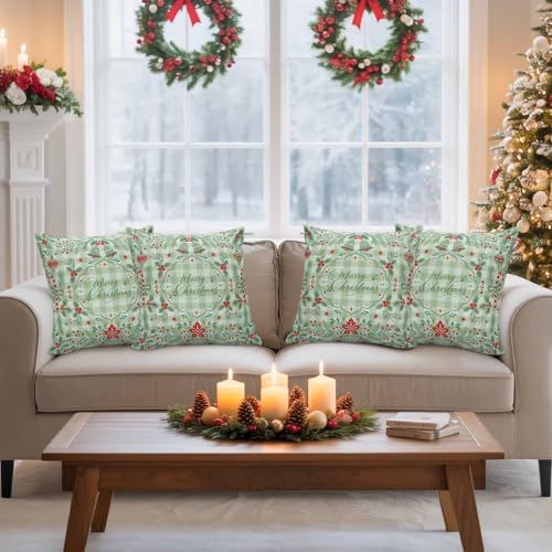 Outdoor Pillow Covers 18 x 18, Christmas Waterproof Throw Pillow Cover