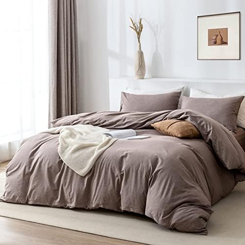 Queen Duvet Cover Set- 100% Washed Cotton 3 Pcs Soft Comfy Breathable