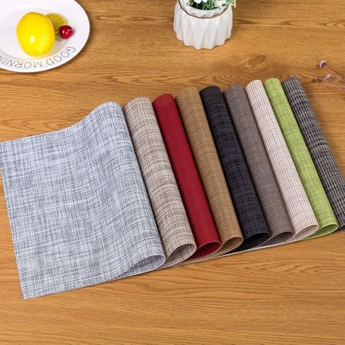 Zupro Gray Placemats Set of 4 Woven PVC 18"x12" for Indoor Outdoor