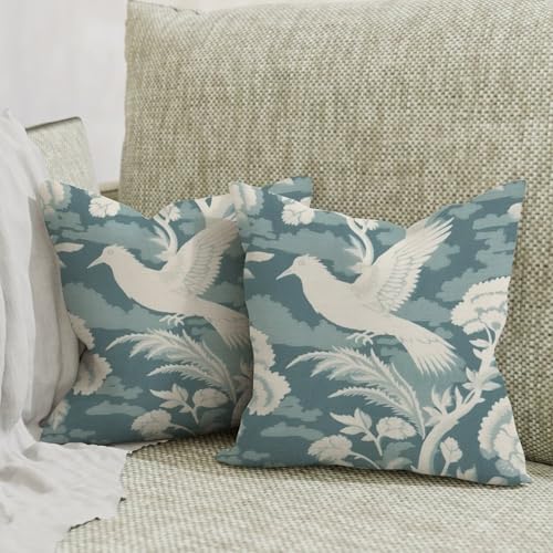 ArogGeld Teal Blue Chinoiserie Bird Floral Sofa Pillow Cover Set of 2