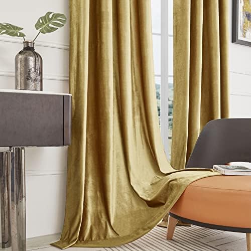 Velvet Gold Grommet Blackout Curtains 120 inch Length for Living Room