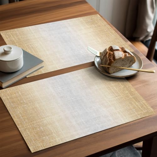 Sand Beige Placemats Set of 2 Summer Tan Zen Ombre Linen Texture