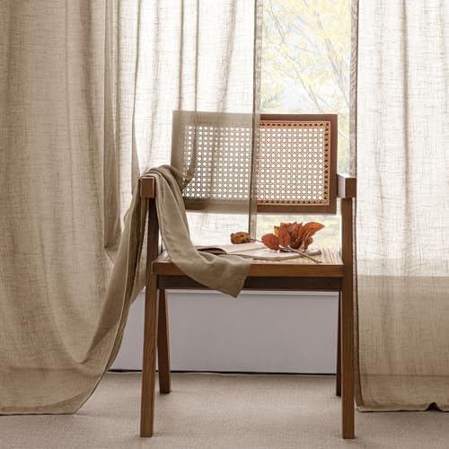Taupe Semi Sheer Linen Curtains 84 Inch Long 2 Panels for Living Room