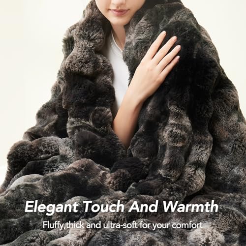 L'AGRATY Faux Rabbit Fur Throw Blanket for Couch, 60'' x 80'', Tie-Dye