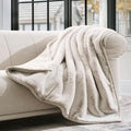 EVERGRACEHOME Mink Faux Fur Throw Blanket, Tipped Champagne Ivory