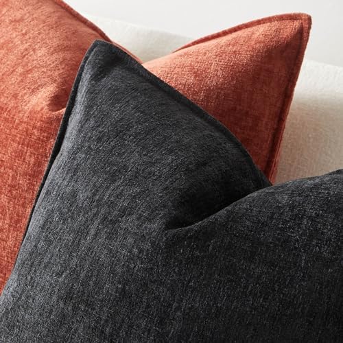 JUSPURBET Chenille Decorative Throw Pillow Covers 18x18 Set of 2,Black