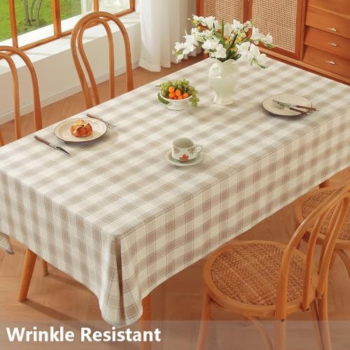 TruDelve Cloth Tablecloth Rectangular Beige Checkered Cotton Table