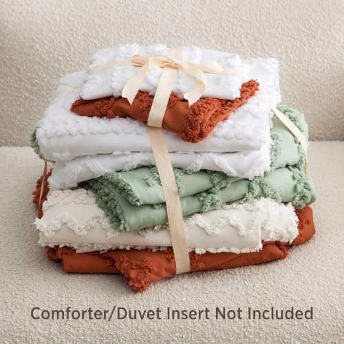 Bedsure Boho Duvet Cover Queen, Tufted Embroidery, 3-Piece, Light Grey