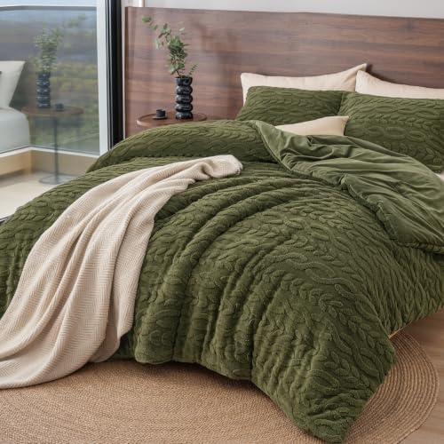 PHF Fluffy Sherpa Fleece Queen Comforter Set, 3 Pieces Warm Fuzzy Soft