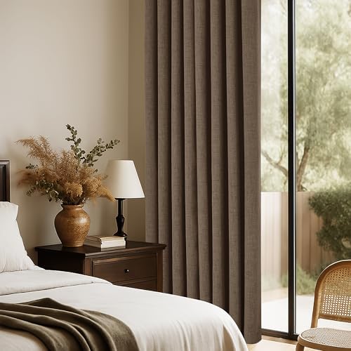 PONY DANCE Linen Blackout Curtains, 52x72, Brown, Back Tab Rod Pocket