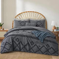 Gaytri Handicraft Duvet Cover Set Queen Size Dark Grey Tufted Bedding
