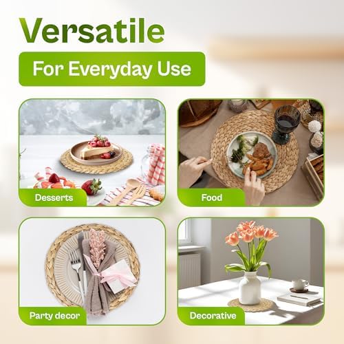 Natural Water Hyacinth Placemats, Handwoven Square Table Mats