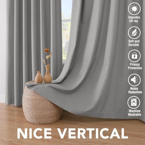 H.VERSAILTEX 100% Blackout Linen Curtains 120" L 2 Panels Dove Gray