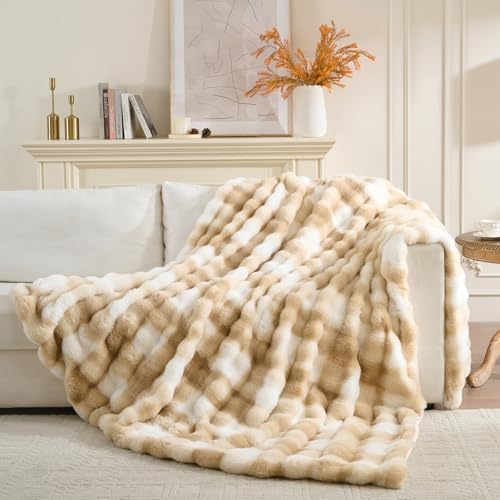 760GSM Faux Rabbit Faux Fur Throw Blanket,Super Thick Warm Bubble