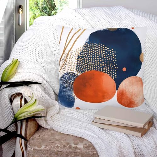 20x20 Pillow Covers Set of 2, Navy Blue Burnt Orange Throw Pillow