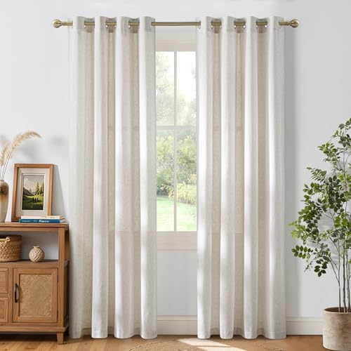 NICETOWN Vanilla Thick Linen Curtains 84 Inches Long, W55 x L84, 2